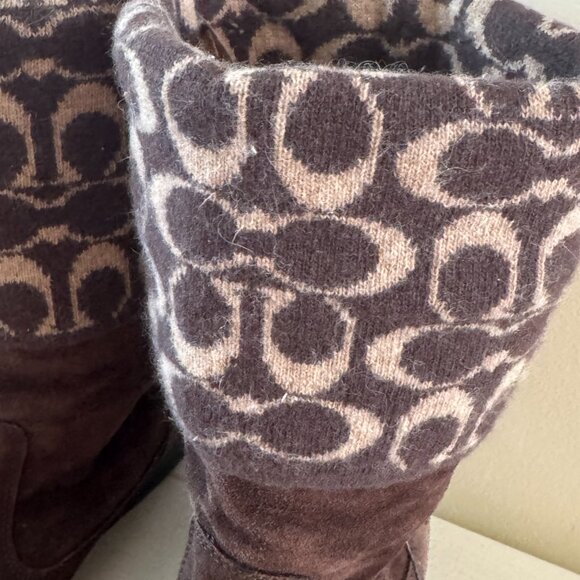 Vintage Coach Tatum Brown Suede Logo Knit Legwarmer Reversible Boots | Sz 8.5 M - Picture 5 of 10